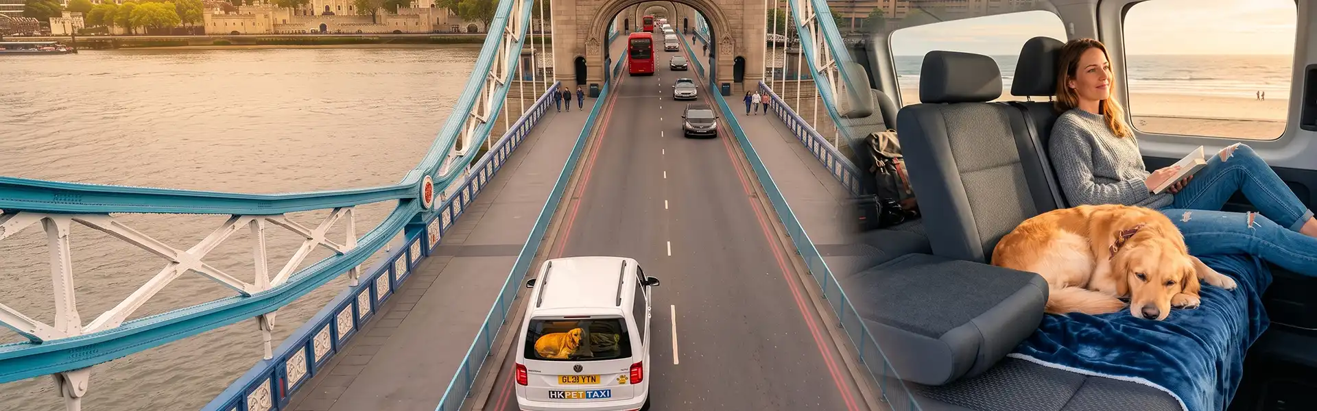 Happy dog in a UK pet taxi